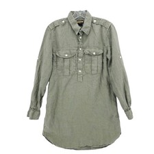 RALPH LAUREN RUGBY 100% Linen Dress Sage Green Popover Shirtdress Size MEDIUM