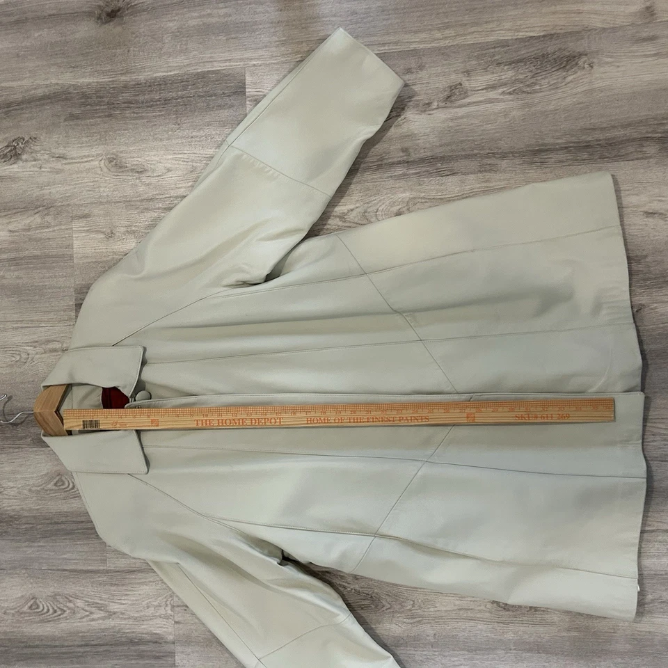 Vintage Tibor White Leather Trench Coat Womens XL Ivory long city Old Money - Image 3 of 4