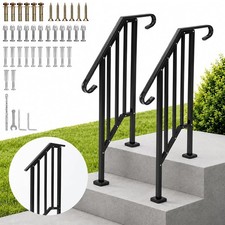 2 Pack Outdoor Stair Hand Rails 2 Step Porch Deck Railing Kit Curved/Straight