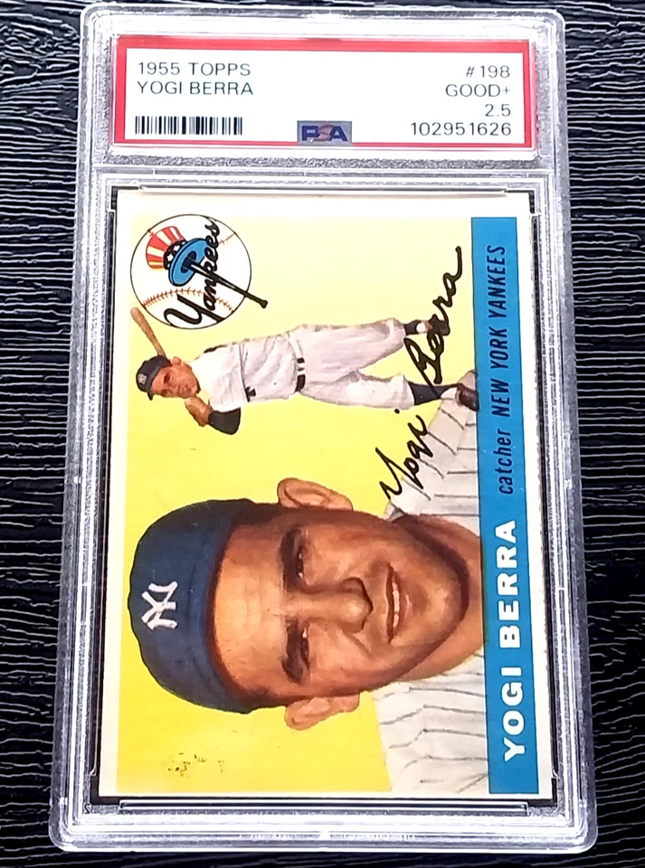 Tarjeta de béisbol 1955 Topps Yogi Berra High # #198 ****sin pliegues**** PSA 2,5 buena+ Foto 3 de 4