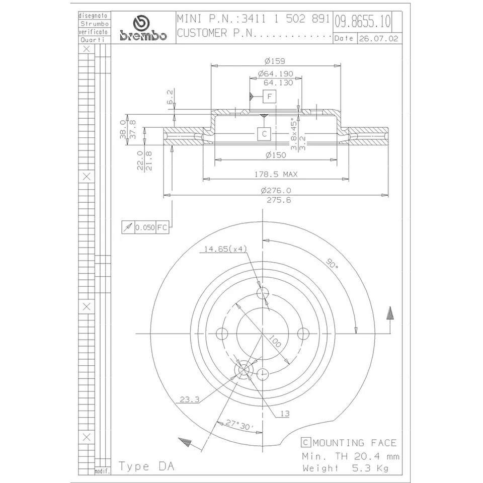 Kit de pastillas de freno rotores de freno delanteros OE Brembo Prime para Mini Cooper 2002-2007 Foto 2 de 4