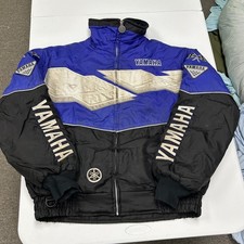 Yamaha Racing Puffer Jacket Mens L Blue Black Good Vintage Embroidered Moto