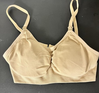 Under Control Women's Nursing Bra S Beige Wireless Ribbed Hook & Eye Adjustable