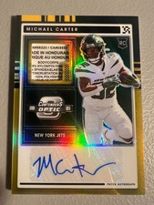 2021 Contenders Optic Michael Carter JETS RPA Rookie Auto Gold Laundry Tag /5