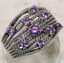 1CT Natural Amethyst 925 Solid Sterling Silver Nouveau Style Ring Sz 6 FB2-3