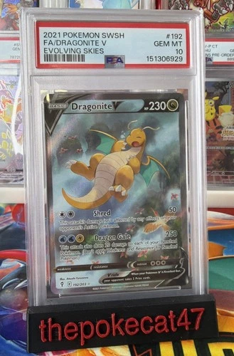 PSA 10 GEM MT DRAGONITE V 192 EVOLVING SKIES SWORD & SHIELD ALT ART