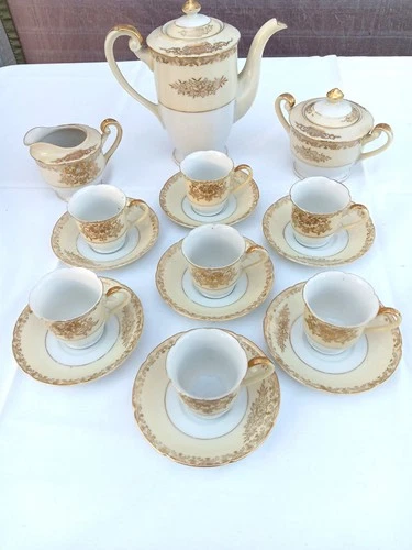 Goldena China 17-piece Tea Set Japan 1940's Demitasse - White/Ivory/ Gold