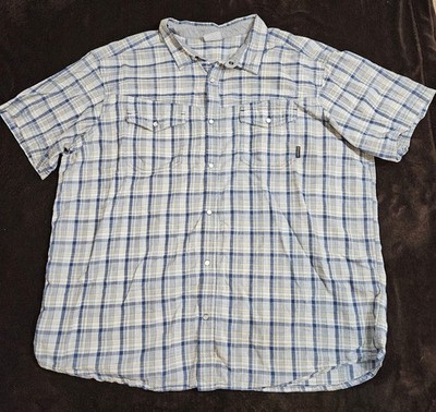 Columbia Shirt Men's XXL Blue Plaid Pearl Snap Button Up Short Sleeve