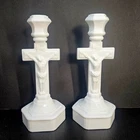 Pair of Milk Glass Crucifix Candle Holder Cross Candlestick 9.5" Tall Vintage