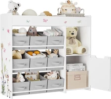 Toy Storage Organizer with 9 Fabric Bins, Toy Storage Cabinet, Kids Bookshelf
