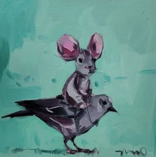 Jose Trujillo Fine Art PRINT 16x16" Collectible Artist Mouse Bird Painting