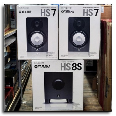 x Yamaha HS7 Studio Active Monitor Speakers x HS8S Active