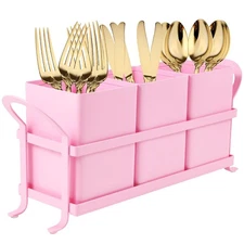 Metal Silverware Caddy,3 Compartment Utensil Holder With Metal Rack,Utensil C...