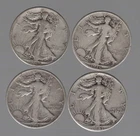 Lot of 4 Walking Liberty Half Dollars 90% Silver Uncertified,Various Dates