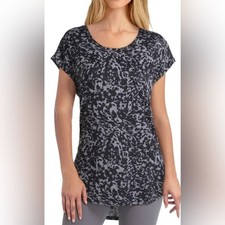 NWT Halston Studio High Low Scoop Tunic Tee in Grey Animal Print - Size M
