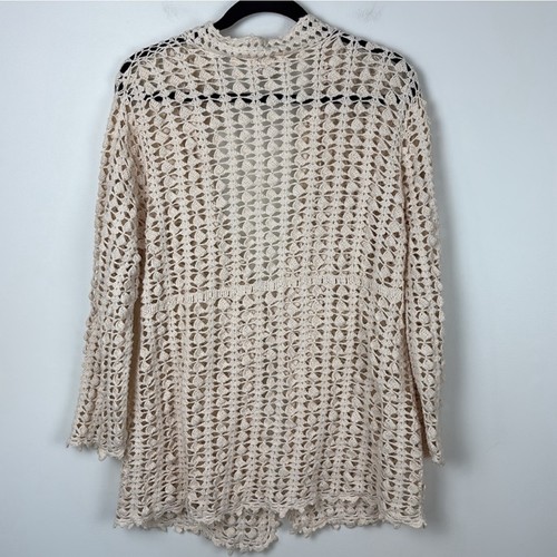 Sundance Crochet Knit Cardigan Women's Size Large Cream Boho Beachy - Picture 6 of 7