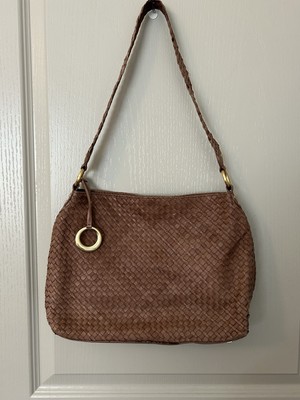 Elliot Lucca Brown Leather Woven Shoulder Bag Purse. Boho City Mid Size Braided