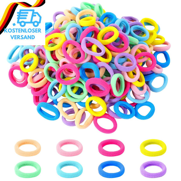 200 StüCk Haargummis MäDchen, 8 Farben Klein Haargummi, Mini Nahtlose HaarbäNder-image