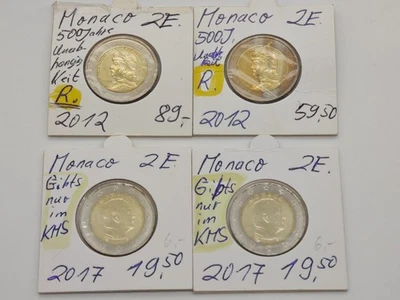Monaco 4 Tlg. Konvolut mit  2 Euro, 2x 2012, u. 2x 2017. - Bild 1 von 4