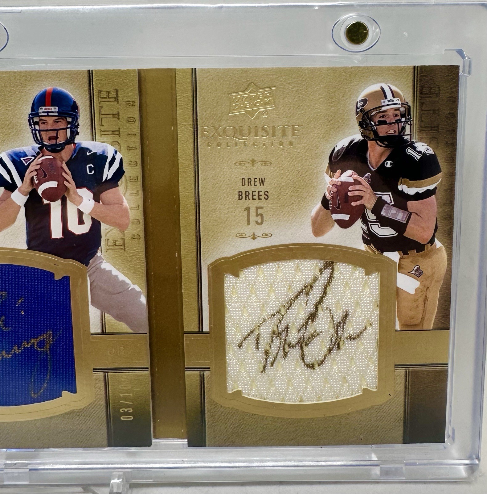 2010 EXQUISITE GAME USED JERSEY AUTO BOOKLET PEYTON ELI MANNING & DREW BREES /10 view 2