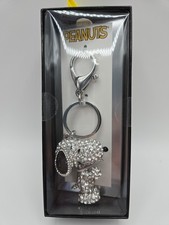PEANUTS SNOOPY Bling Pave Crystal/Rhinestone Keychain Bag Charm NWT Silver Tone