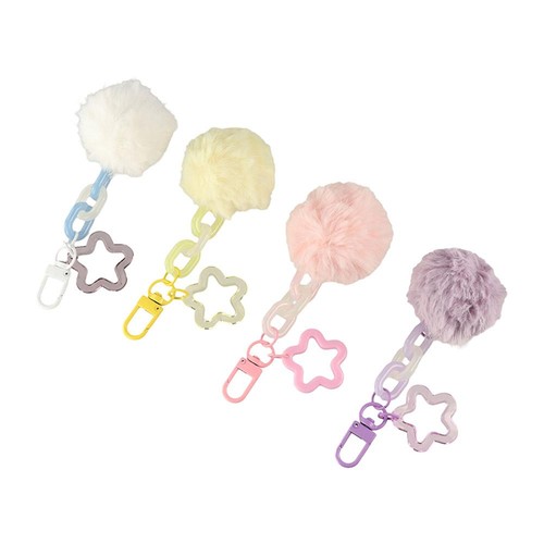 Soft Plush Ball Keyring Acrylic Colorful Pendant Star Keycahin Car Key Pendant
