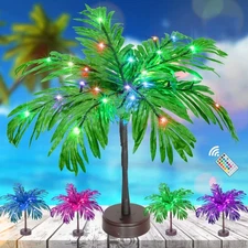 18 Color Changing Lighted Palm Tree Table Decor, 23 in Tropical Artificial Pa...