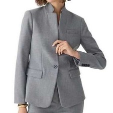 J.Crew Regent Blazer Gray Wool Blend One Button Professional B0327 Petite 2P