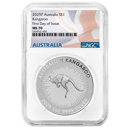 2025 $1 Australia Silver Kangaroo NGC MS70 FDI Australia Flag Label