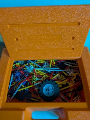 Vintage K'NEX Building Set Lot w Orange Storage Carry Case Rods Connectors Wheel