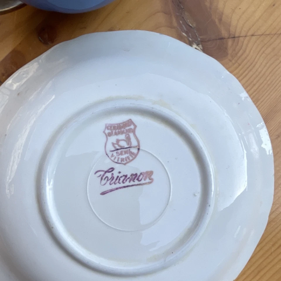 Trianon lot 5 tasses à café et soucoupes céramique bleu/blanc motif uni - Photo 3/3