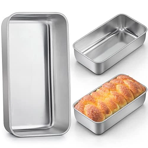 9x5 Inch Stainless Steel Baking Loaf Pans Metal Bakeware for Cake Brownies, 3Pcs