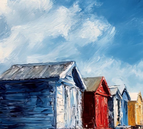 Colourful Beach Huts 5"x7" Print on Matte Paper | Sunny Seaside Coastal Painting - Picture 11 of 17