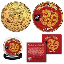 2025 Chinese New YEAR OF THE SNAKE 24K Gold Plated JFK Kennedy Half Dollar Coin