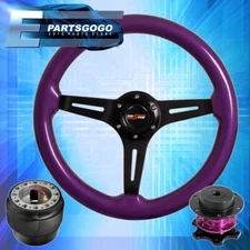 Purple Wood Deep Dish Steering Wheel + Purple Quick Release For 88-91 Prelude