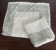 Threshold lot of 2 white with green trim pillow shams, king size 20" x 36"