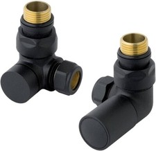 Designer Matt Black Corner Radiator Valves 15mm Pair Towel Rail Valve TC