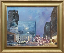 "Saint Louis - 4th Street  at night" o/ c, listed artist Irek T. Szelag