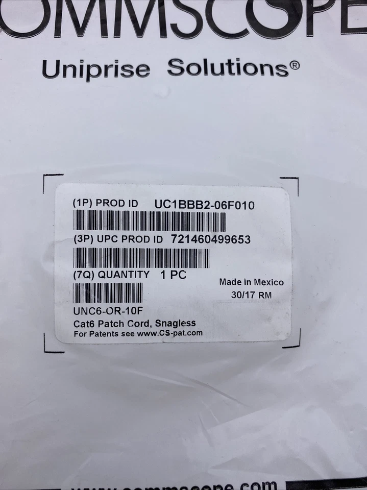 Commscope UC1BBB2-06F010 Cat 6 U/UTP Orange Patch Cord, RJ45-RJ45, 10ft - Image 3 of 3