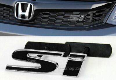 3D SI Black Chrome Bolt On Front Grill Emblem Decal Logo Badge for All Civic