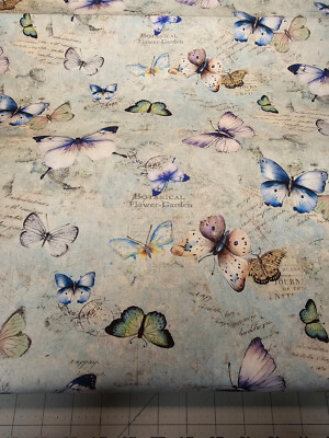 Beautiful PRETTY BUTTERFLIES & TEXT print cotton by Timeless Treasures BTY