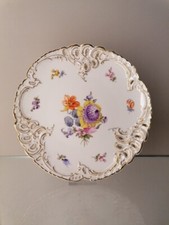 Nymphenburg Teller Goldstaffage "Blumenbouquet" Durchbruchteller 21 cm.  Nr. D