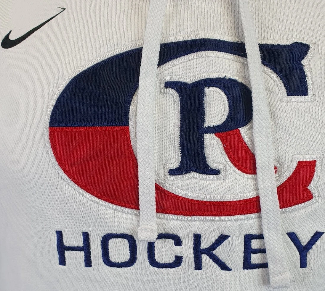OFF WHITE Felpa con cappuccio NIKE squadra di hockey bianco sporco UK M. ricamata C R & HEDLUND n. 12.