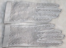 VTG WOMENS WHITE LEATHER CUTOUT HAND GLOVES DRIVING 1960s