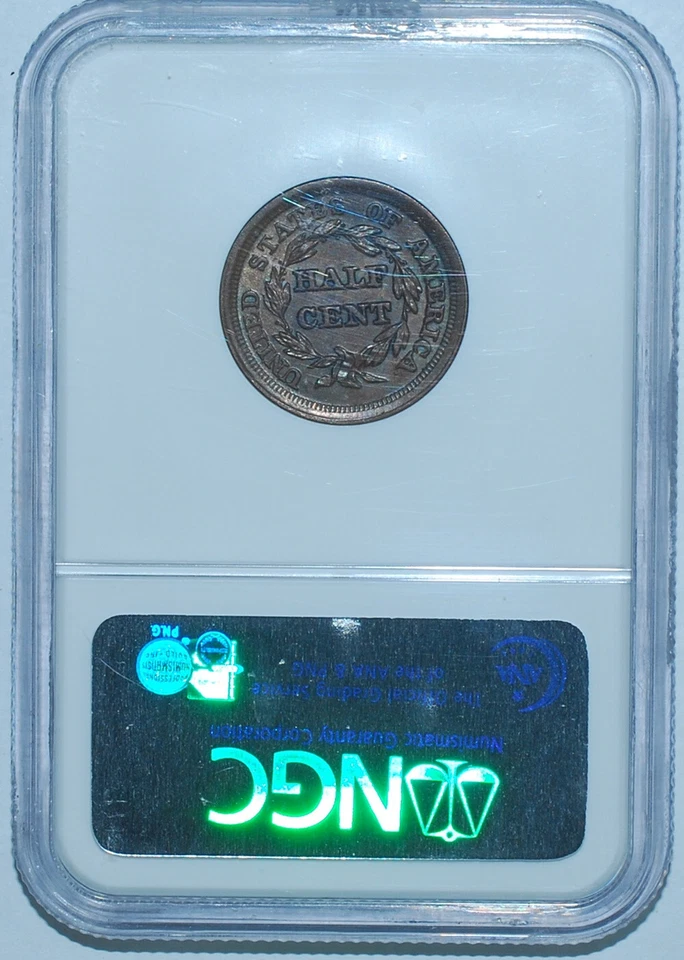 1853 NGC MS61BN Braided Hair Half Cent - Image 2 of 2