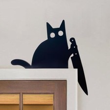 Black Cat Door Topper Cat Decor Door Corner Cute and Funny Cat Lover Gifts, I...