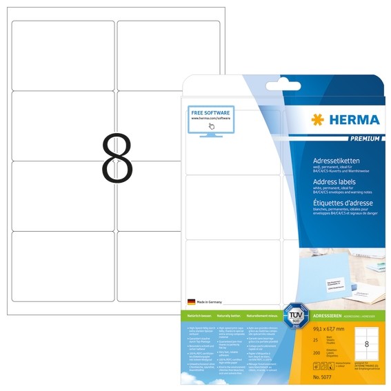 Herma 5077 Adressetiketten Premium A4 99,1X67,7 Mm Weiß Papier Matt 200 St.-image