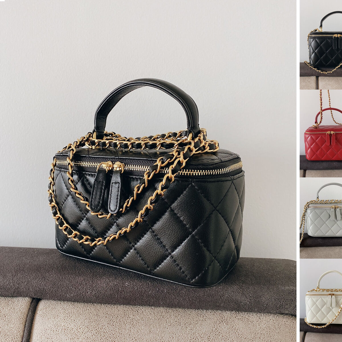 Quilted Lambskin Leather Vanity Case Chain Box Shoulder Bag Quilted Lambskin Leather Vanity Case Chain Box Shoulder Bag