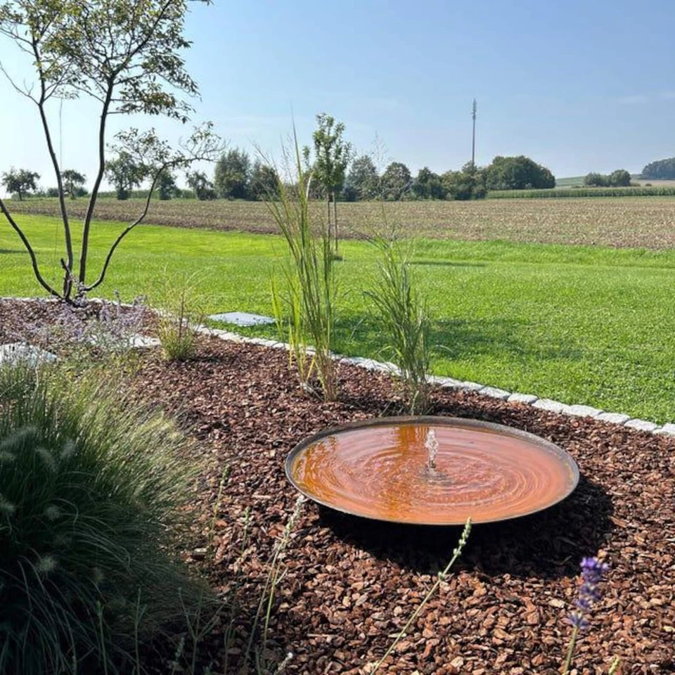 Echt Cortenstahl Design Brunnen massiv mit Pumpe und Beleuchtung warmweiß Solar - Bild 2 von 4