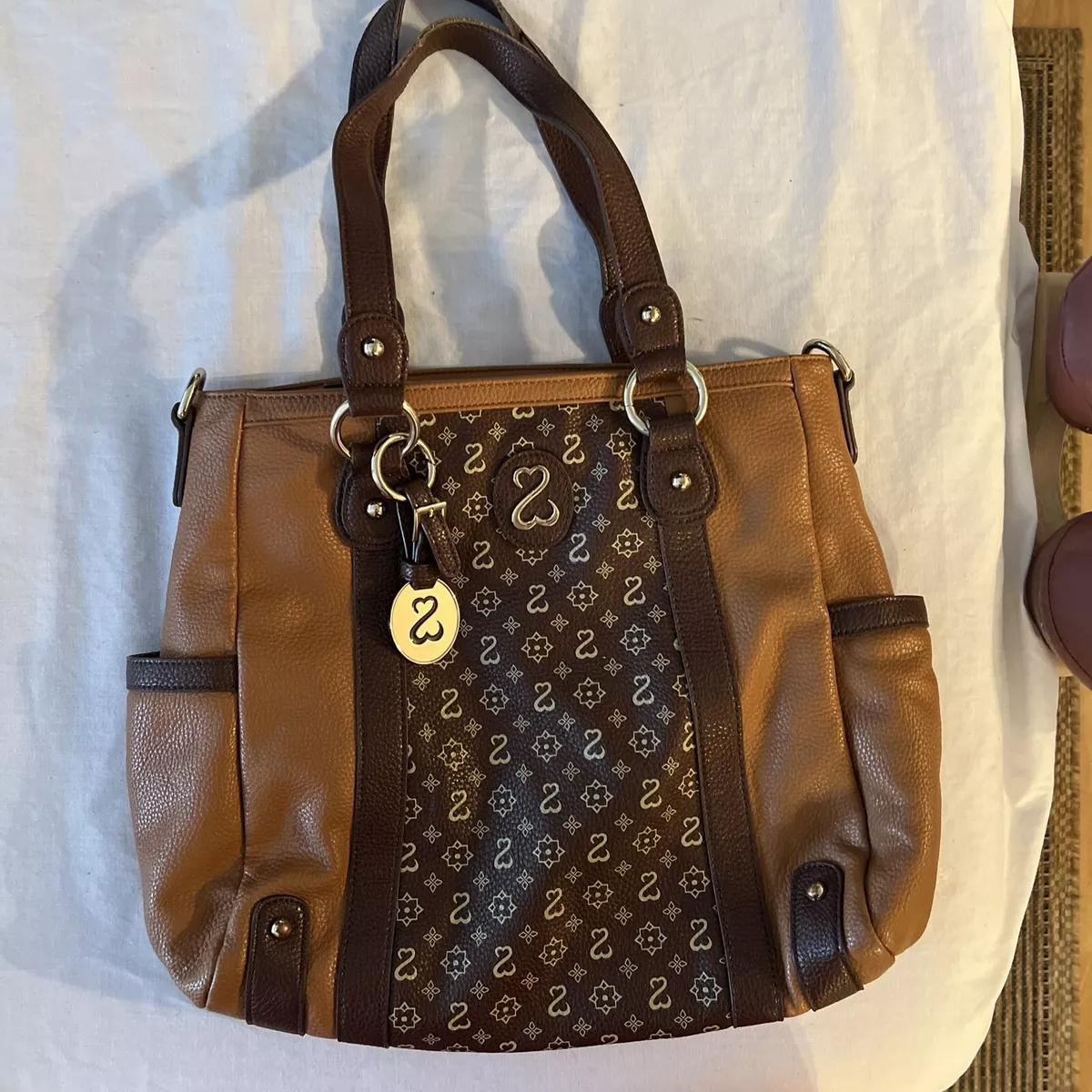 Jane Seymour Open Hearts Purse Handbag Leather Two Tone Brown 14 X